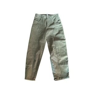 Paige Anessa Utility Double Knee High Rise Wide Leg Jeans Olive Green 30